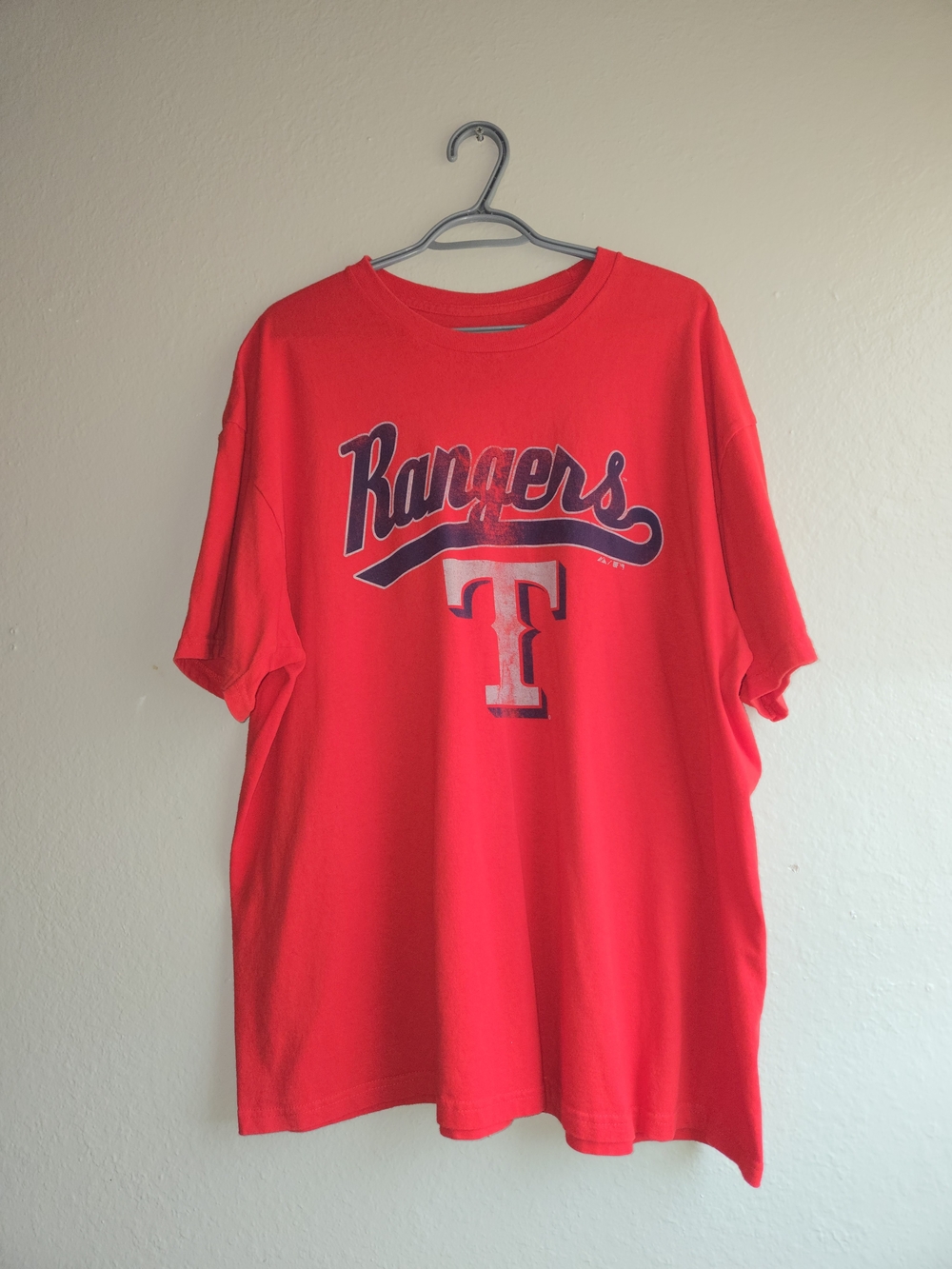 Majestic Texas Rangers MLB T-Shirt Men Size 2XL Red Graphic Tee Short Sleeve